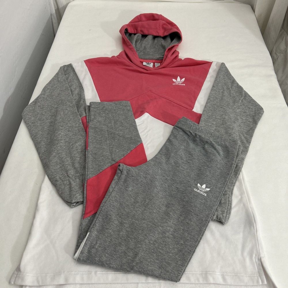 Adidas Originals Hoodie Pant Set Girls XL‎ Pink Grey White SKU 59954
